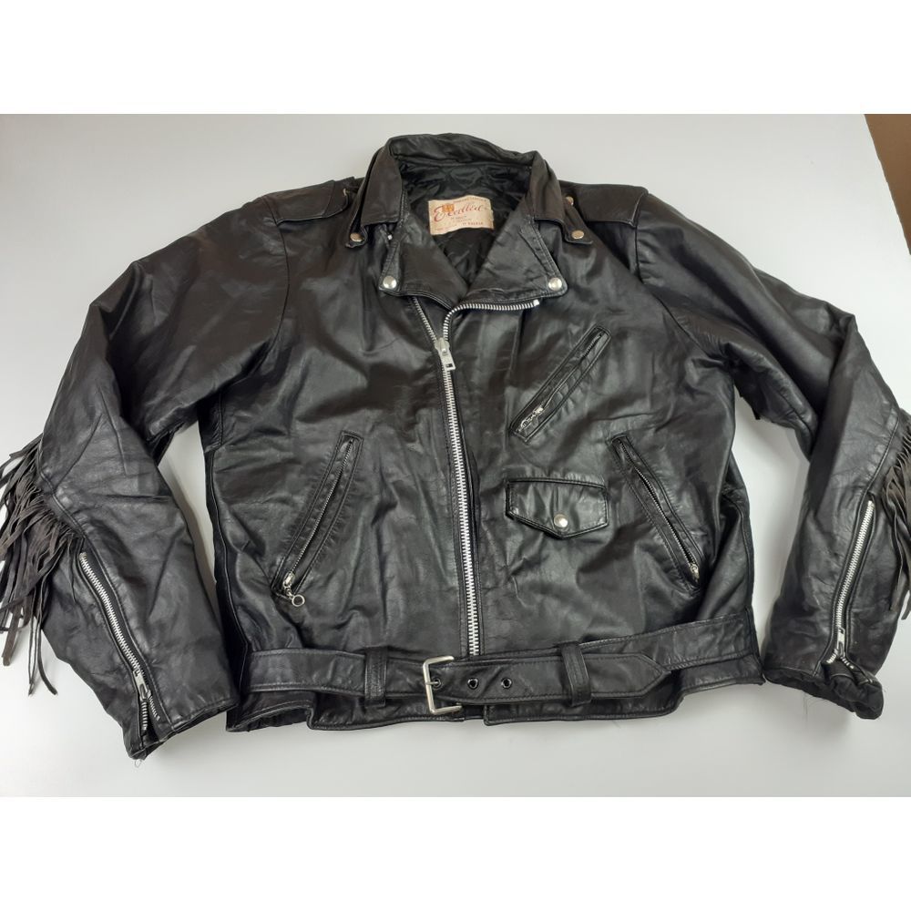 VTG EXCELLED BLACK MOTORCYLE JACKET MENS SZ 40 T